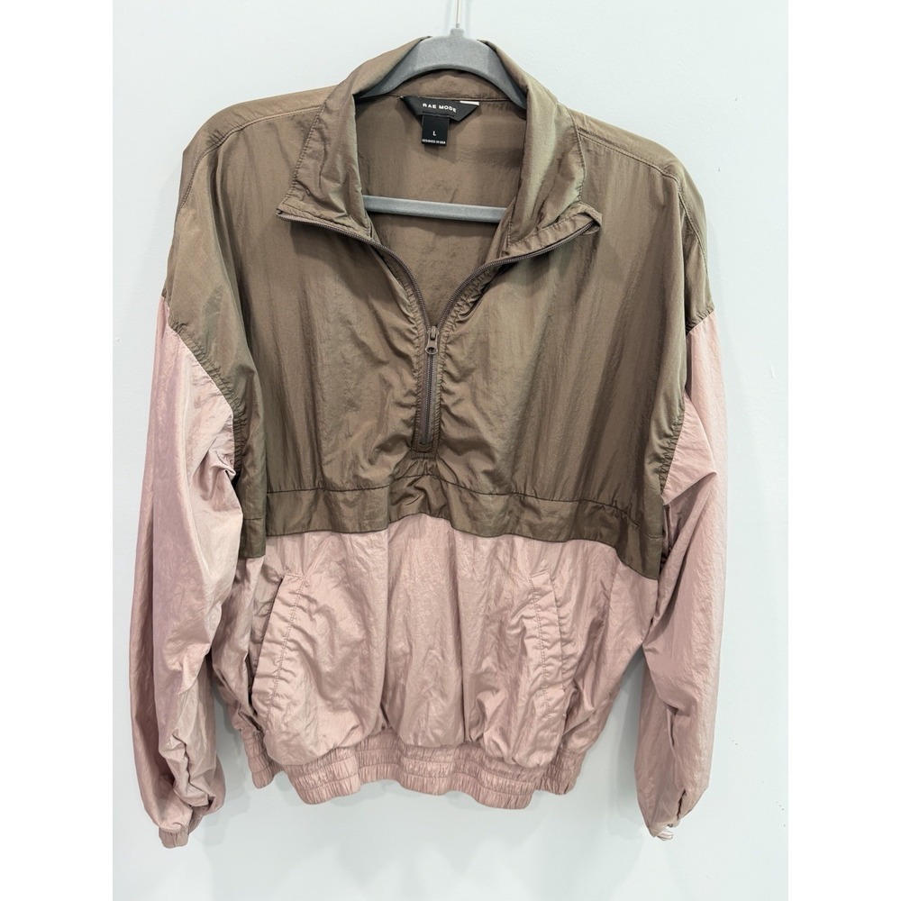 Rae Mode Color Block Half Zip Windbreaker Jacket Large Nylon Lightweight Mauve - Picture 5 of 10